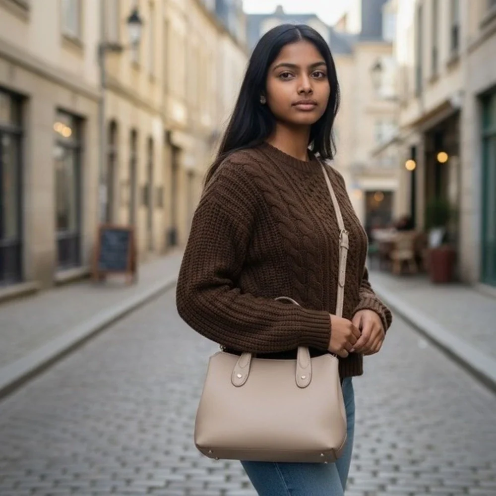 Zara Satchel Bag, Top Handle Crossbody,‎ Work Bag, Shoulder Bag, Tote, Taupe
